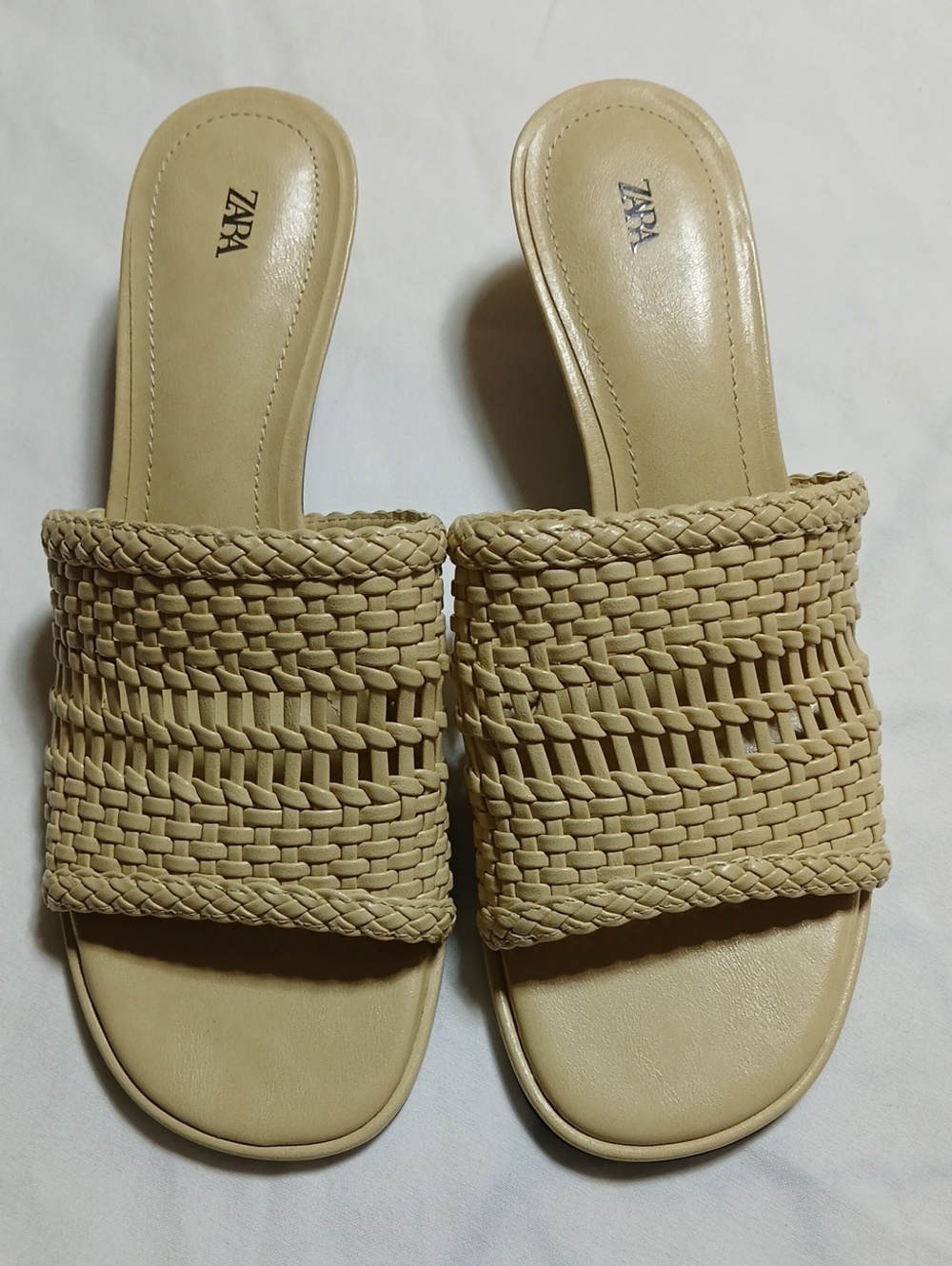 ZARA Woven Beige Slide Mules Size 37